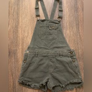 O’Neill Gray Mathilda Denim Short Raw Hem Overalls Size 7